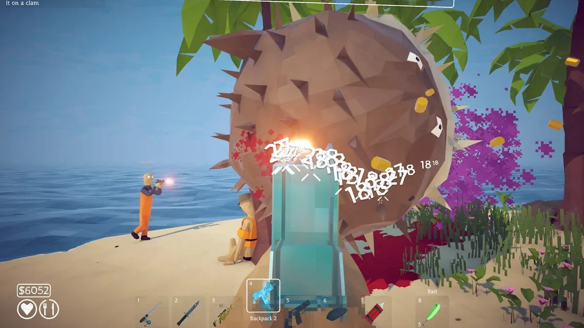 Player fighting the inflated Pufferfish boss in How to Fish